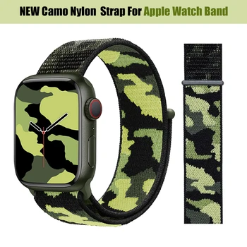 YENİ Camo Naylon Leopar Solo Döngü saat kayışı Apple Ürünü için 38 40 41mm 42 44 45mm Ayarlanabilir Bant İwatch Serisi 7 6 5 4 3 2