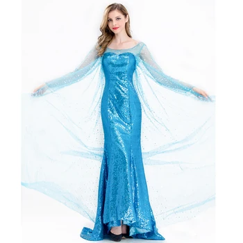 Yetişkin Elsa Dondurulmuş Prenses uzun elbise Prenses Elsa Elbise Cosplay Kostüm Yetişkin Kadın Kızlar Cadılar Bayramı Karnaval Cosplay Kostüm