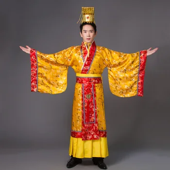 Yetişkin Kostüm Çin Hanfu Elbise Erkek İmparator Kral Sahne Elbise Kostümleri Tang Takım Elbise Elbise + şapka seti