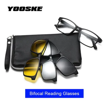 YOOSKE Bi - optik okuma gözlüğü Erkekler Kadınlar için Sürüş Polarize Güneş Gözlüğü Erkek Reçete gözlük seti Manyetik Lens ile