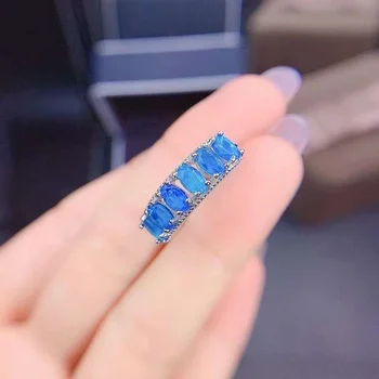 YULEM Sıcak Satış Faceted Kesim Doğal Mavi Boyalı Opal Nişan Yüzüğü 925 Ayar Gümüş Etiyopya Opal Yüzük Hediye