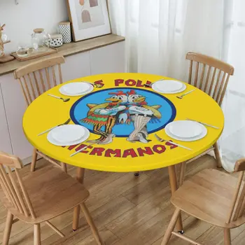 Yuvarlak Yağa Dayanıklı Sıkıntılı Breaking Bad Masa Örtüsü Donatılmış Los Pollos Hermanos Masa Örtüsü Destekli Kenar Masa Örtüsü Yemek