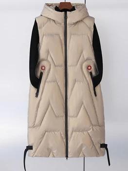 Yüksek Kalite Kadınlar Kış Uzun Yelek Pamuk Yastıklı Katı Sıcak Kabanlar Kadın Bayanlar Zarif Kolsuz Ceket