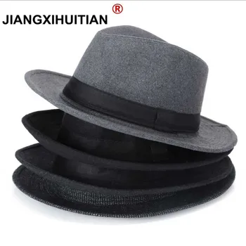 Yün erkekler Siyah Fedora Şapka kadın Yün Geniş Ağız Caz Kap Vintage Panama Güneş silindir şapka
