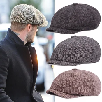 Yün Newsboy Kapaklar Erkekler Balıksırtı Düz Kapaklar Gatsby Kap Yün Sürüş Şapka Vintage Inspired Şapka Kış Peaky Blinders YENİ