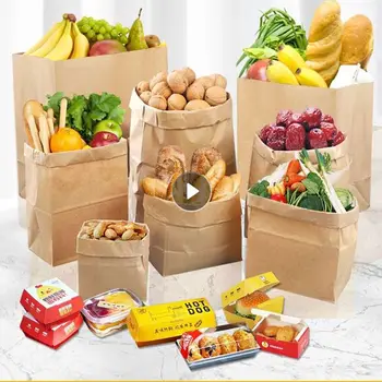 Yıkanabilir kraft kağıt torba Kalınlaşmış Kullanımlık Katlanabilir Gıda Meyve Paketleme saklama çantası Mutfak Buzdolabı Organizatör saklama çantası