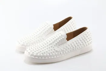 Zapatos hombre yaz beyaz deri ayakkabı erkekler sapato sosyal masculino loafer'lar zapatillas çivili erkekler rahat ayakkabılar daireler üzerinde kayma