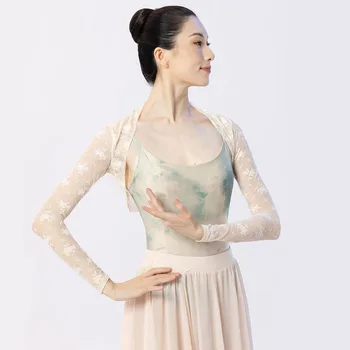 Zarif Dantel Bale Üstleri Uzun Kollu Şal Dans Uygulama Eğitimi Wrap Ceket Kadın Gömlek Yetişkinler Klasik Dans Kostümleri