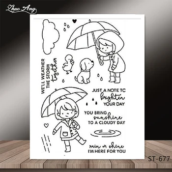ZhuoAng Tür kız tutun şemsiye köpekler İçin Temizle Pullar DIY Scrapbooking / Kart Yapımı / Albümü Dekoratif Silikon Damga El Sanatları