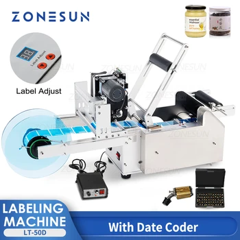 ZONESUN LT - 50D Yarı Otomatik Etiketleme Makinesi Şişe Tarih Yazıcı Baskı Etiketleme
