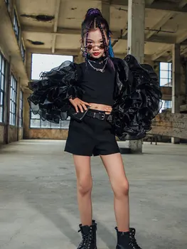 ZZL K-pop Sahne Kıyafetler Serin Moda Kız Elbise Pist Gösterisi Performans siyah elbise Y2K Kore Trend Caz Dans Kentsel Çocuklar