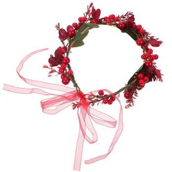 Çelenk Noel Headdress Saç Bandı Gelin Şapkalar Düğün Çiçek Başlığı Çiçek Berry Kafa Kız Gelin Noel Dekor