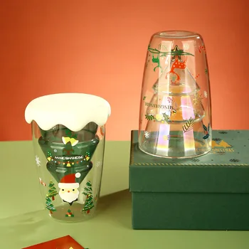 Çift Katmanlı Cam ısıya dayanıklı Ev Fincan Yaratıcı Su Bardağı Noel kahve fincanı Hediyeler noel ev dekorasyonu
