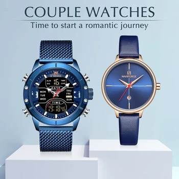 Çift saatleri NAVIFORCE Üst Marka Paslanmaz Çelik Kuvars kol saati Erkekler ve Kadınlar için Moda Casual Saat Hediye Seti Satılık