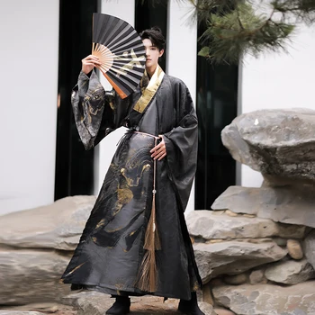 Çin Ming Hanedanı Elbise Ulusal Hanfu Siyah Altın Antik Çin Kostüm Hanfu Erkek Giyim Geleneksel Elbise Sahne Cosplay