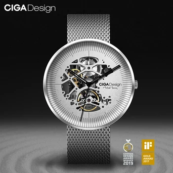 ÇİĞ tasarım BENİM Serisi Paslanmaz Çelik Otomatik Mekanik İzle İskelet deri kayışlı kol saati İçi Boş Moda İzle
