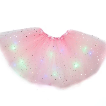 Çocuk Kız Glitter Yıldız Sequins Bale Dans Tutu Etek led ışık Up Neon Renkli Katmanlı Tül Kısa Elbise Parti Sahne