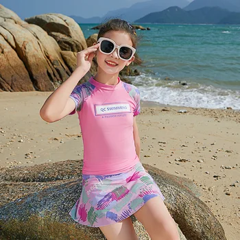 Çocuk mayosu Kız İki Adet mayo Sevimli Prenses Kız Mayo Çocuklar Tankini Mayo plaj elbisesi mayo 6-14Y