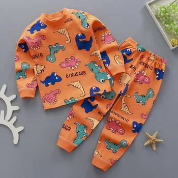Çocuk Pijama Set Sutymn Kış Uzun Sleeevd Karikatür Dinozor Ev Giysileri Bebek Erkek Yumuşak Pamuklu Pijama Iç Çamaşırı Takım Elbise