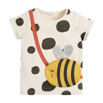 Çocuk Yaz Bebek Kız Giysileri Nokta Tee Üstleri Marka Arı Aplike Pamuk Nefes Yumuşak Sevimli T Shirt Çocuklar için 2 3 4 5 6 7 Yıl
