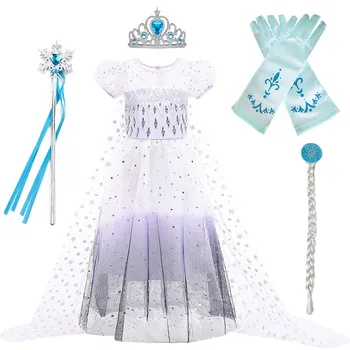 Çocuklar Dondurulmuş 2 Giyim Çocuk Yeni Elsa Dans Beyaz Kostüm Küçük Kızlar Balo Kar Tanesi Pageant Pullu Vestidos