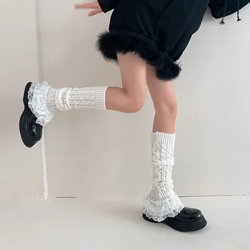 Çok Katmanlı Dantel bacak ısıtıcısı Japon Tarzı Sonbahar Kış Büküm Çizgili Örme Uzun Çorap JK Demet Çorap bot paçaları
