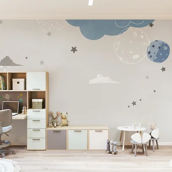 özel İskandinav Gri Gezegen duvar kağıdı çocuk odası için duvar kağıtları Erkek Odası Anaokulu duvar seramik karo çıkartmalar