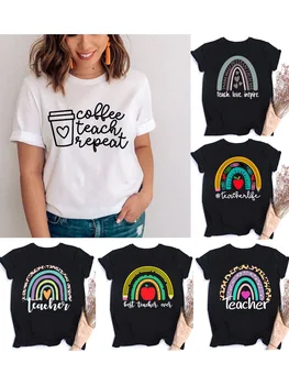 Öğretmen yaşam Baskı Kadın Öğretmen kahve Sloganı T-shirt Hediye Estetik Vintage Üstleri Kadın Casual Tees Giyim Ropa De Mujer