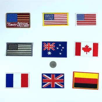 Ülke Bayrağı Demir on Yamalar Avrupa Amerika Almanya İngiltere Fransa Kanada Giyim Rozeti Therom Yapıştırıcı Nakış Toptan
