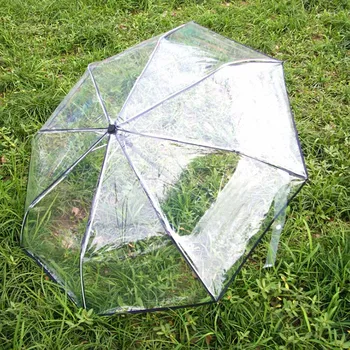 Şeffaf Otomatik Şemsiye Kadınlar ve Çocuklar için Çapı 93cm Üç Katlanır Rüzgar Geçirmez Güneşli ve Yağmurlu Şemsiye