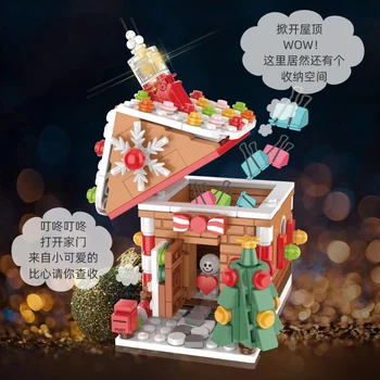 Şehir Kış Tatil Köyü Noel Mini Zencefilli Ev Sahne Sahne Yapı Taşları Tuğla Oyuncaklar Hediyeler