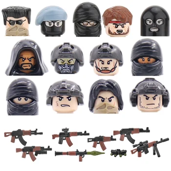 Şehir Modern Askeri Silah Bazuka Yapı Taşı Asker Figürleri Kötü Gangster Türban Eşarp Maskesi Silahlar Parçaları Tuğla Oyuncaklar