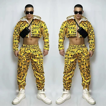 Hip Hop Giyim Erkek Gece Kulübü Caz Gogo Dansçı Kıyafeti Bar Hoodie Pantolon Takım Elbise Dans Elbise Dj Ds Rave Kıyafet VDB5341
