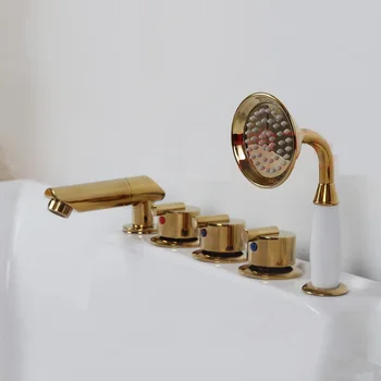 MTTUZK Sıcak ve Soğuk Su Pirinç Masaj Altın Küvet Musluk Banyo duş kabini Musluk Duş Odası 5 Delik Karıştırma Vanası Musluklar