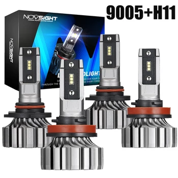 NOVSIGHT 4 PCS 9005 / HB3 H11/H8 / H9 LED far lambaları Combo 50 W 8000LM Mini Boyutu yüksek ışın ve düşük ışın kiti 6500 K Beyaz araba lambaları