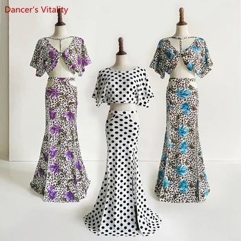 Oryantal dans kostümü Seti Kadınlar için Dalga Noktası Uygulama Elbise İki Aşınma Batik Yüksek Bel Yetişkin Çan Dans Egzotik Giyim